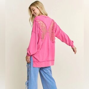 J.Her pink Butterfly Sheer Back Women Crewneck Sweatshirt